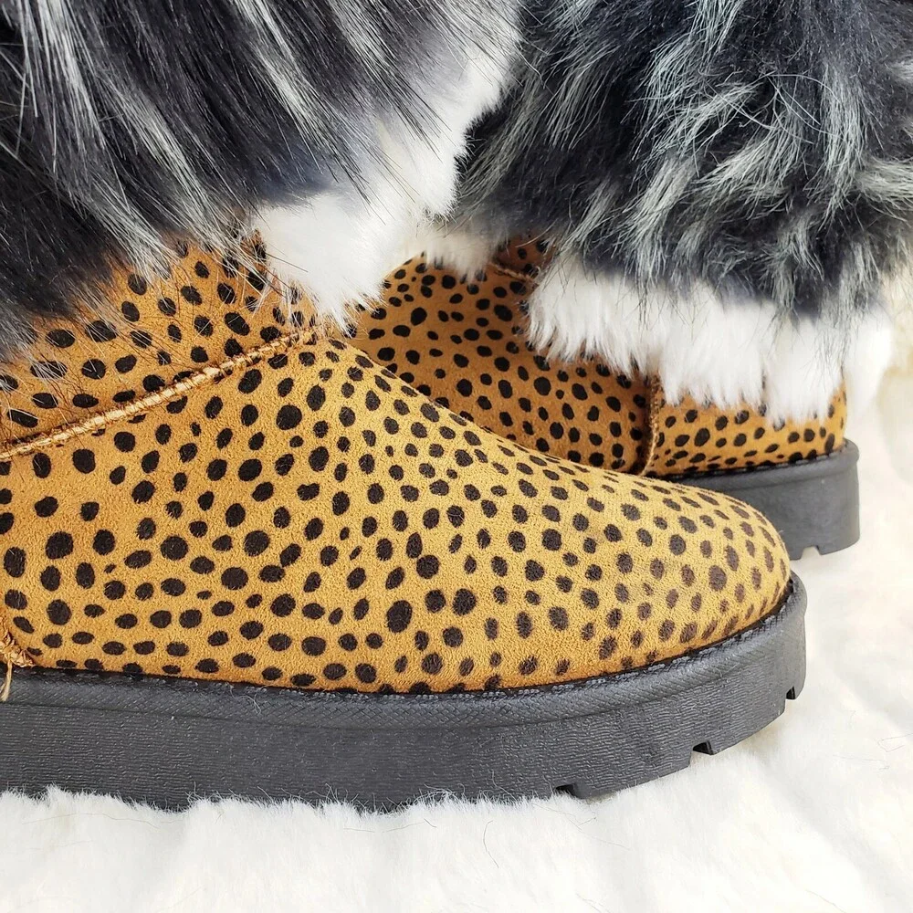 NIB Chi Chi Cheetah Animal Print Faux Fur Thick Lined Winter Boots - Picture 3 of 11